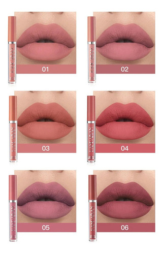 Lápiz Labial Mate Con Tinte Labial De Larga Duración, 6 Piez