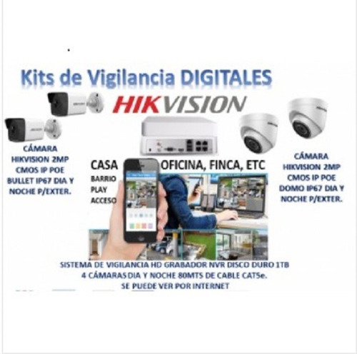 Sistema De Seguridad Nvr Hikvision 4 Cámaras Digitales 1tb 8