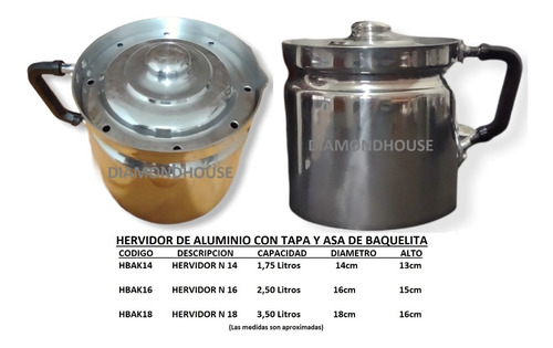 Hervidor Con Tapa Vintage De Aluminio N16,asa Baquelita 2,5l