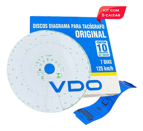 Disco Tacógrafo Semanal 125km 7d  Vdo 5 Caixas 