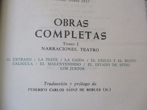 Albert Camus - Obras Completas. Tomo I - Narraciones. Teatro (Usado)