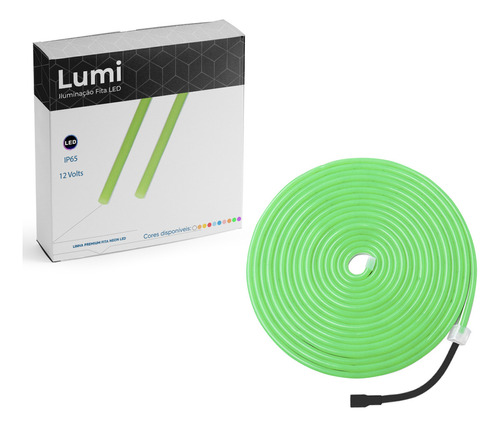 Fita Led Neon Flexível 5m 120 Smd/m 12v Ip67 Cor Da Luz Verde Com Fonte Lumi