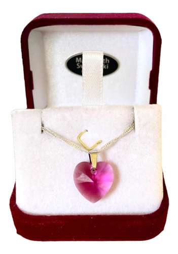 Collar Swarovski Corazón Fucsia 14mm Plata 925