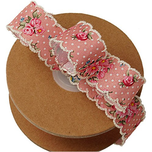 Cinta Floral Vintage Shabby Chic  1  X 10 Yarda Rosa Punto