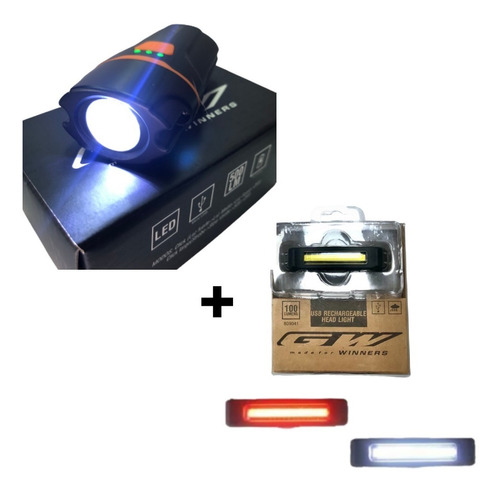 Luz Trasera Bicicleta + Luz Delantera Gw Recargable Combo