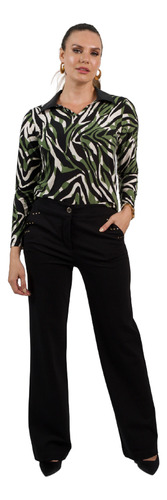 Pantalon Palazzo Tiro Alto Con Bolsillos Y Tachas Negro Give