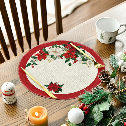 4 Manteles Individuales Redondo Decorar Mesa Navidad Flor
