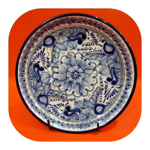 Plato De Talavera Poblana Set De 15 En Color Azul De 25 Cm 