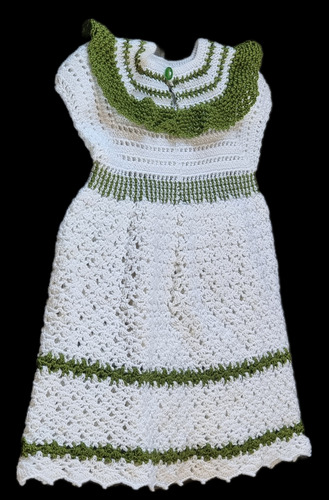 Vestido Tejido A Crochet Blanco Con Verde Talla De 18 A 24 M