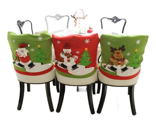 Set 3 Piezas Cubierta Funda Santa Silla Navidad Comedor Color Greenred