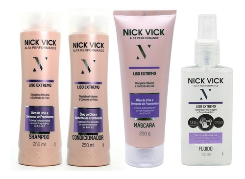 Nick Vick Liso Extr Shampoo Cond Máscara E Fluido Acelerador