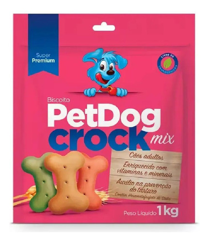 Kit Com 2 Unidades Biscoito Pet Dog Crock Mix Para Cães 1kg
