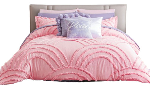 Edredón King Size C/fundas Poliéster Concord Color Rosa Diseño De La Tela Liso