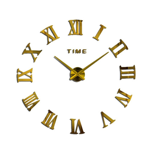 Relógio De Parede Decoração Dourado Grande Números Romanos