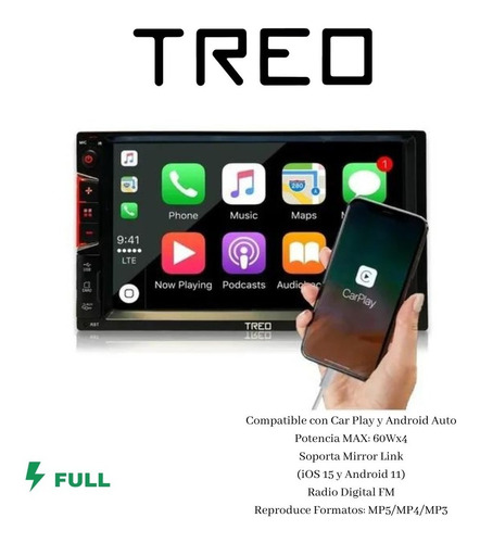 Autoestereo Con Pantalla 7 PLG Treo Matrix7 Carplay Android