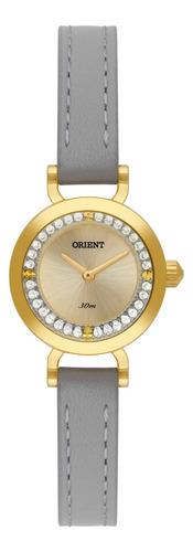Relógio Orient Feminino Mini Pequeno Dourado Social Couro Cor da correia Cinza