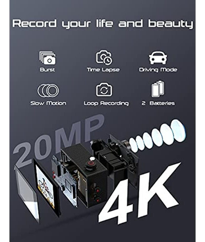 Cámara Sumergible Apexcam 4k Uhd 20mp Con Control Remoto Color Black