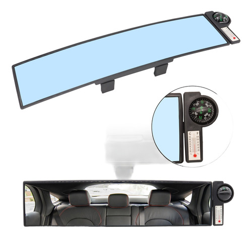 Espejo Retrovisor Univ. Panoramico Brujula Termometro 30cm