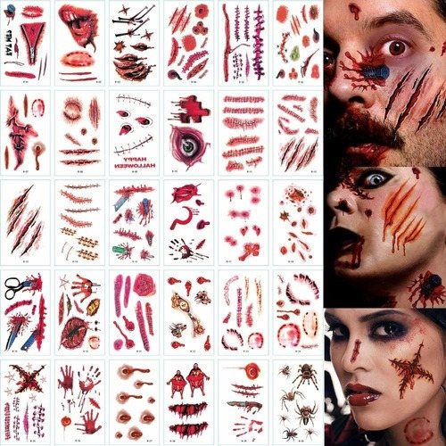 Tatuajes Temporales De Cicatriz De Halloween, Cara Falsa R