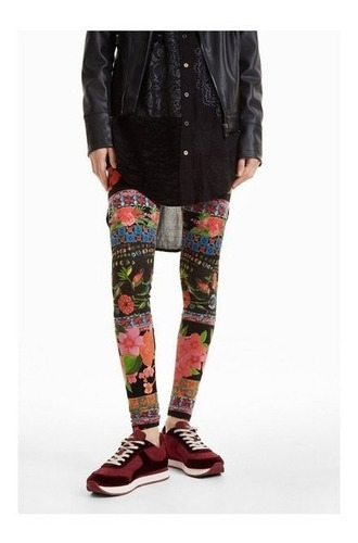 Leggings Dama Textil Fondo Negro Estampado Desigual