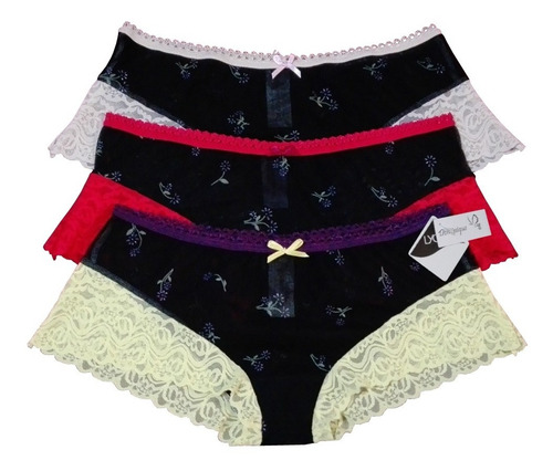 Set De 3 Mini Bóxer Dama Licra Encaje Estampado Flor Talla M