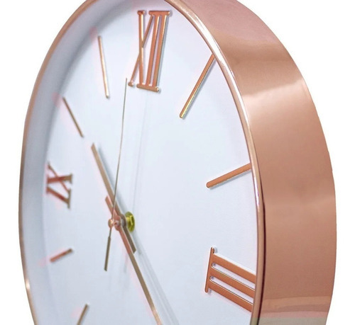 Relógio Parede Numero Romano Design Moderno Rose Gold 30cm