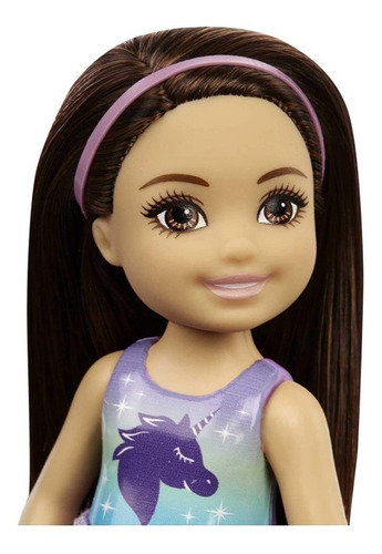 Imagem 2 de 5 de Boneca Barbie Chelsea Morena Saia Lilás Mattel Ms
