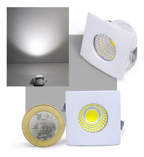 5 Mini Spot Led Embutir 3w Quadrado Biv. Branca Fria/6000k