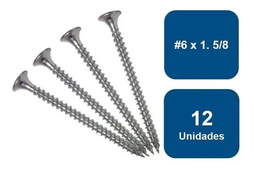 Tornillo Yeso Cartón Zincado Hilo Fino #6 X 1.5/8 12un.