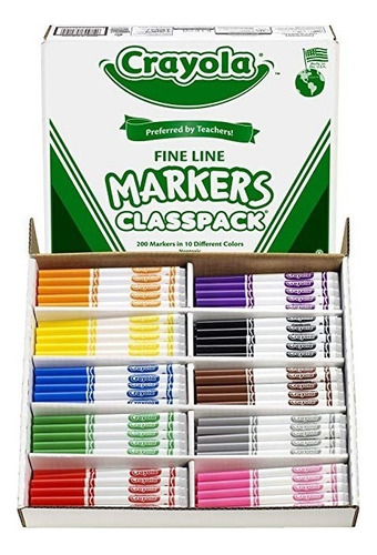 Crayola 200 Ct Fine Line Marcadores, 10 Colores Surtidos (58