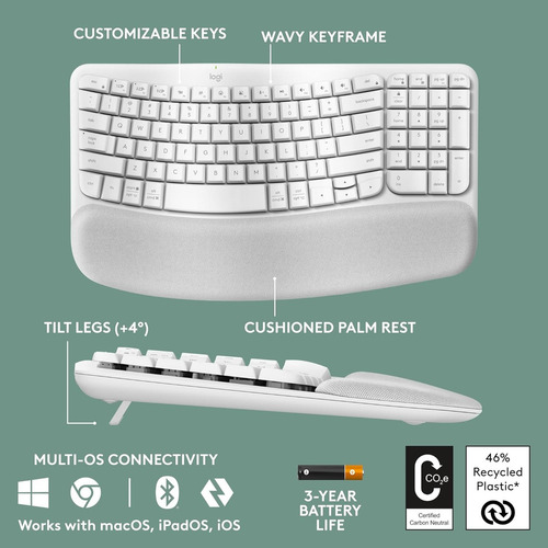 Teclado Logitech Wave Keys Inalámbrico Bluetooth Blanco Esp