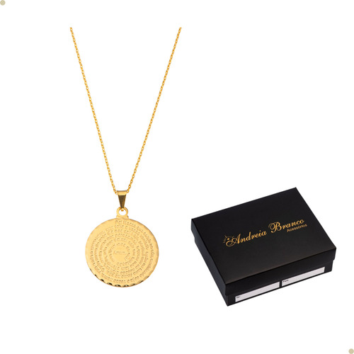 Pingente Oração Pai Nosso Mandala Colar Gargantilha Folheado a Ouro 18k Cor Dourado Andreia Branco Acessórios