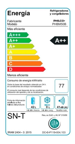 Imagen 3 de 5 de Heladera Philco Bajo Mesada 50lts Blanca Phbm050b