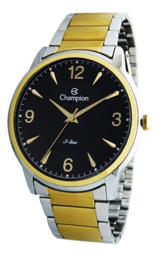 Relogio Masculino Slim Champion Original Analógico Barato Cor Da Correia Prata E Dourado Cor Do Bisel Dourado Cor Do Fundo Preto