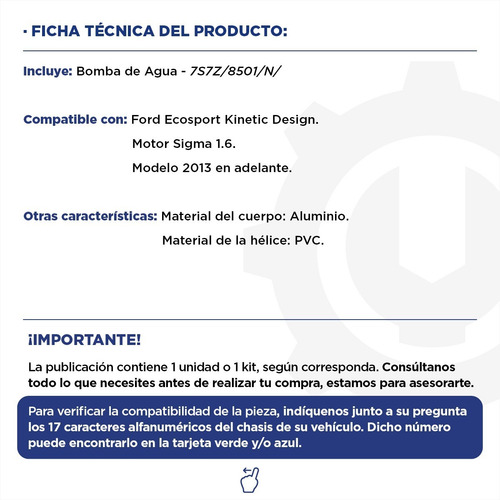 Imagen 2 de 9 de Bomba De Agua Ford Ecosport Motor Sigma 1.6 Orig 7s7z 8501 N