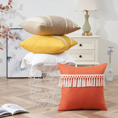 Funda De Almohada Bohemia Con Flecos De Borlas Para Decoraci