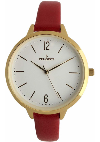 Reloj Mujer Peugeot 3058 Cuarzo 38mm Pulso Rojo En Cuero