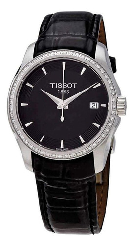 Reloj Tissot Mujer Couturier Diamantes T035.210.66.051.00 Correa Negro Bisel Plateado Fondo Negro
