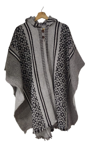 Poncho Artesanal Alpaca Invierno Con Gorro  #16