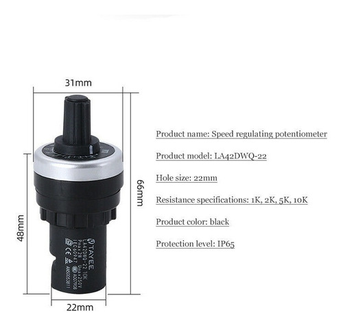 5 Piezas Potenciometro 5 K Ohms 22 Mm Con Perilla Graduada
