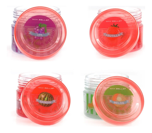 Pack De 4 Balsamos Labiales Frutas Melon Sandia Uva Frutilla