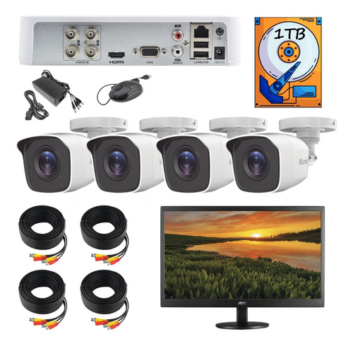 Kit Video Vigilancia 4 Cámaras Hd 720 Con Monitor 16'' 1tb