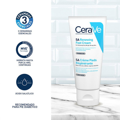 Imagen 8 de 11 de Crema Renovadora De Pies Cerave 88 Ml Con Ácido Salicílico Fragancia Neutro Tipo de envase Pote