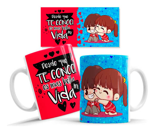 Taza De Ceramica, Frase Mi Vida Es Mas Bella, 11oz, Pareja