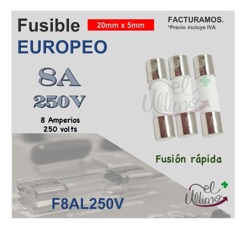 3pz Fusible Cerámico Europeo 8a 250v | Fusión Rápida