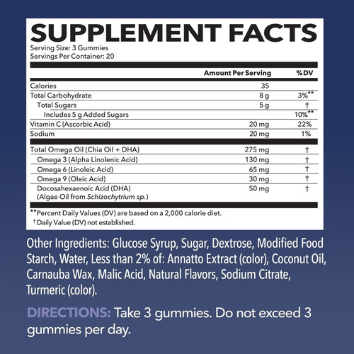 Havasu Nutrition Omega 3 6 9 + Dha 60 Gomitas Sabor Sin Sabor