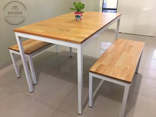 Mesa Comedor Industrial Madera Eucalipto 200x80 + Banco