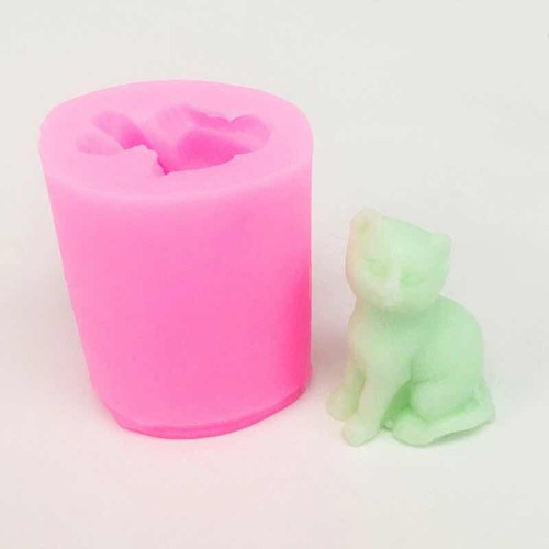 Molde Silicón Gato Sentado Jabon Velas Pasta Flexible Color Rosa