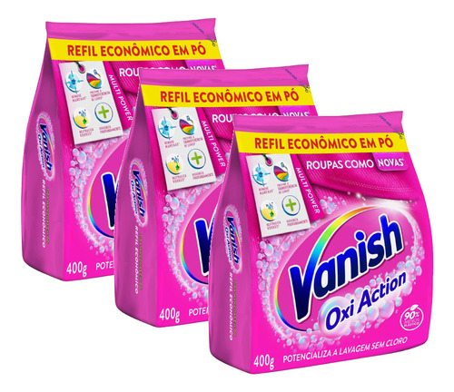 3 Tira Machas Em Pó Vanish Multi Power Oxi Action 400g Refil