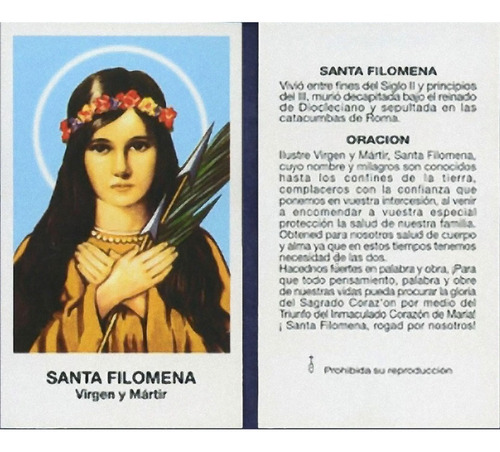 Estampas Santa Filomena Con Oracion Santoral X 100